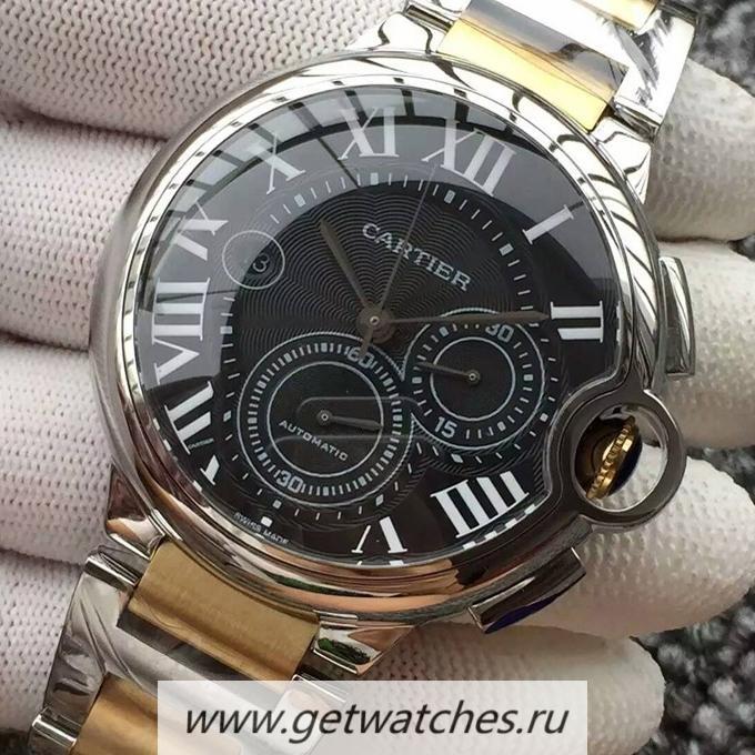 Copy Ca*t1er Ballon Bleu Chrono SS Black Dial 7750