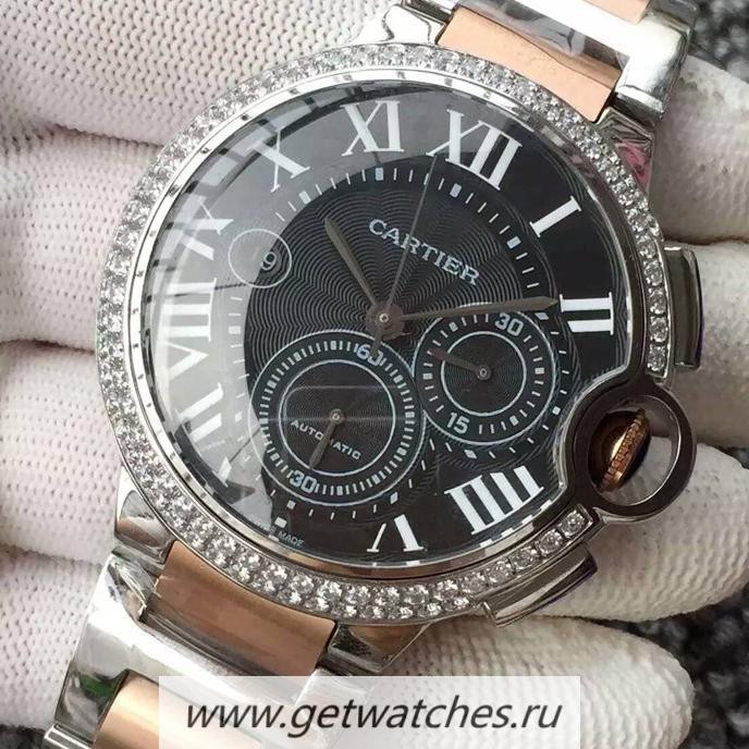 Best Price Ca*t1er Ballon Bleu Chrono SS & D1am0nds Black Dial 7750