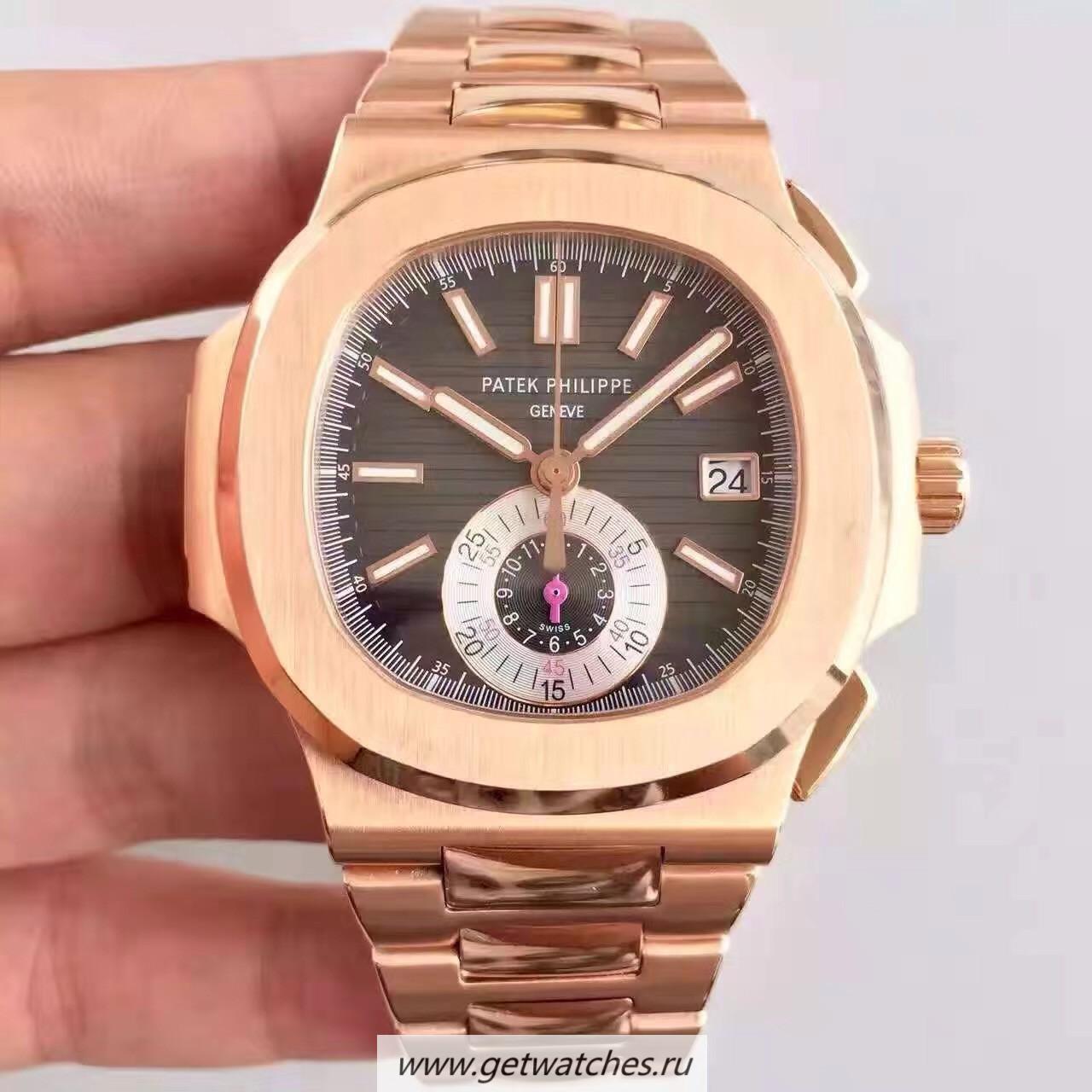 High Quality Pat*k Phi1i*pe Nautilus Chrono 5980R JF Rose Gold Black Dial CH28-520C
